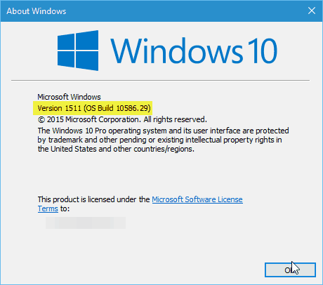 Wersja Windows 10 10586.29