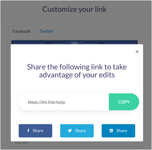 Skopiuj swój niestandardowy link w ShareKit.