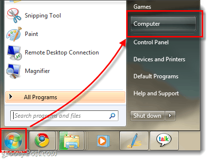 Windows 7 menu mojego komputera i pokazujące kulę menu Start