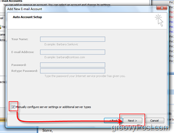 Utwórz nowe konto pocztowe w programie Outlook 2007 ręcznie