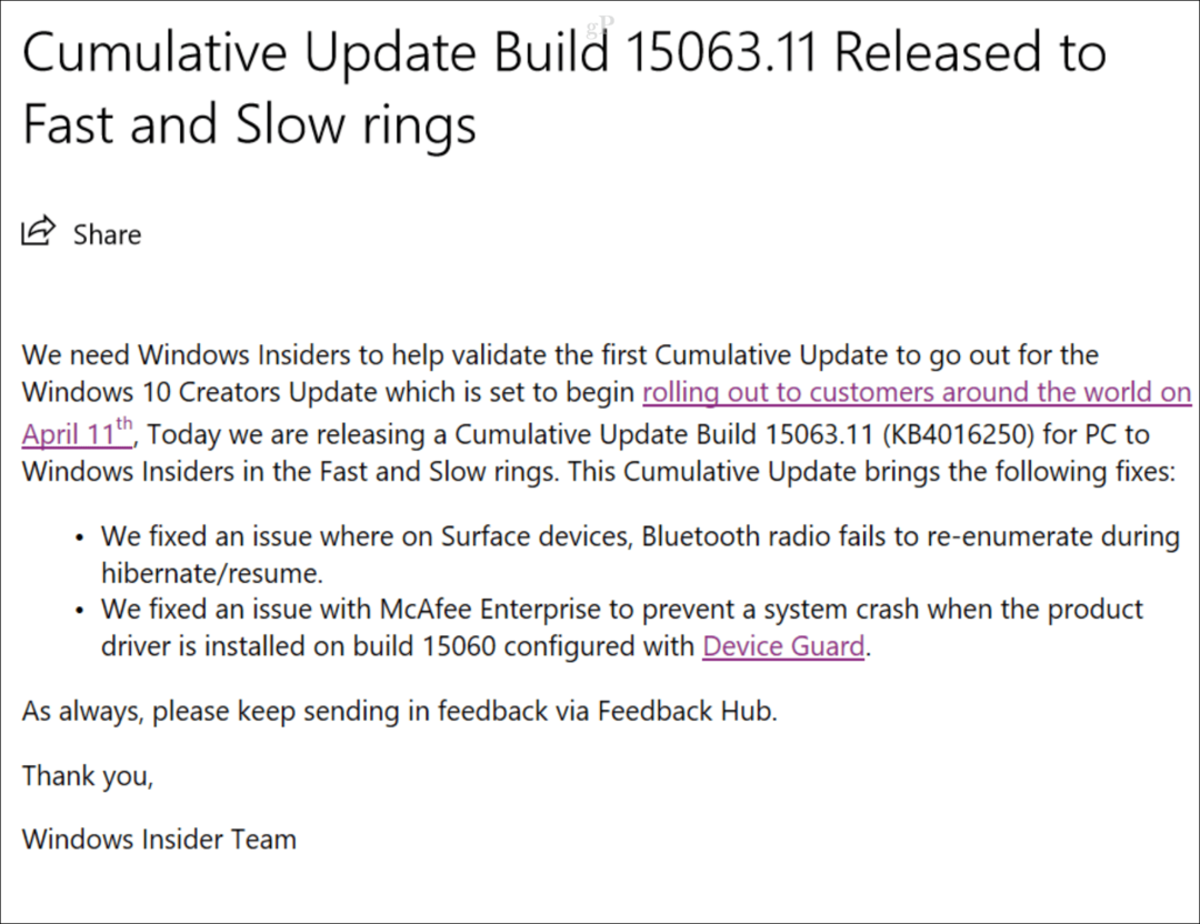 Wydano pierwszą aktualizację zbiorczą dla systemu Windows 10 dla twórców