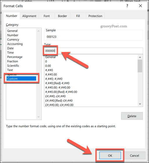 Dodanie niestandardowego formatowania do komórek programu Excel w celu dodania wiodących zer