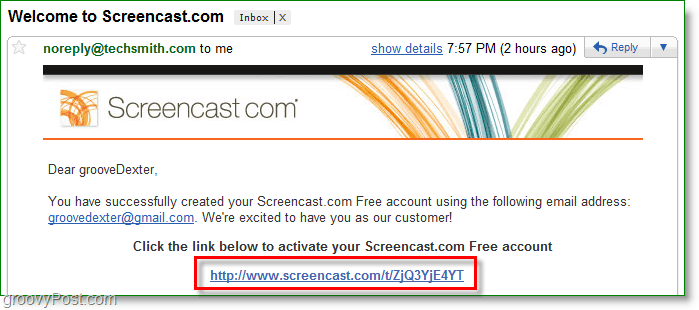 potwierdź swój zasób screencast poprzez e-mail