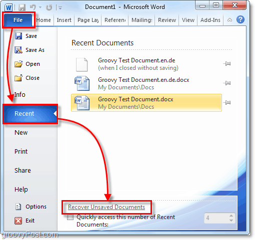 odzyskać niezapisane dokumenty pakietu Office 2010