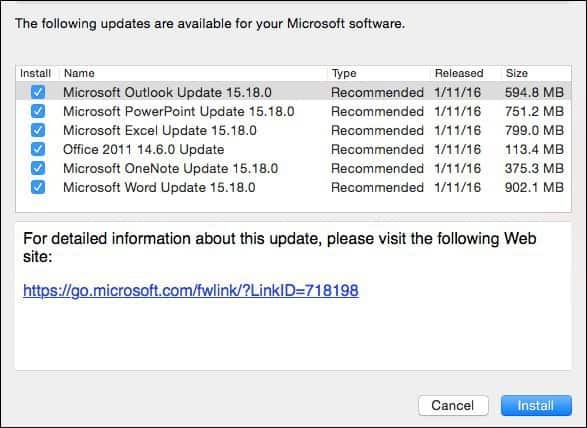 Microsoft Office 2016 dla komputerów Mac: styczniowa aktualizacja KB3133711