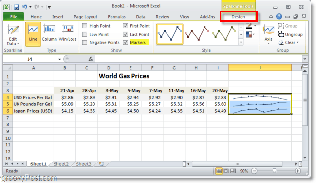 spersonalizuj swoje wykresy przebiegu w czasie Excel 2010