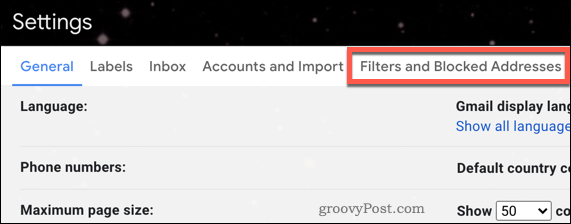 Menu filtrów Gmaila