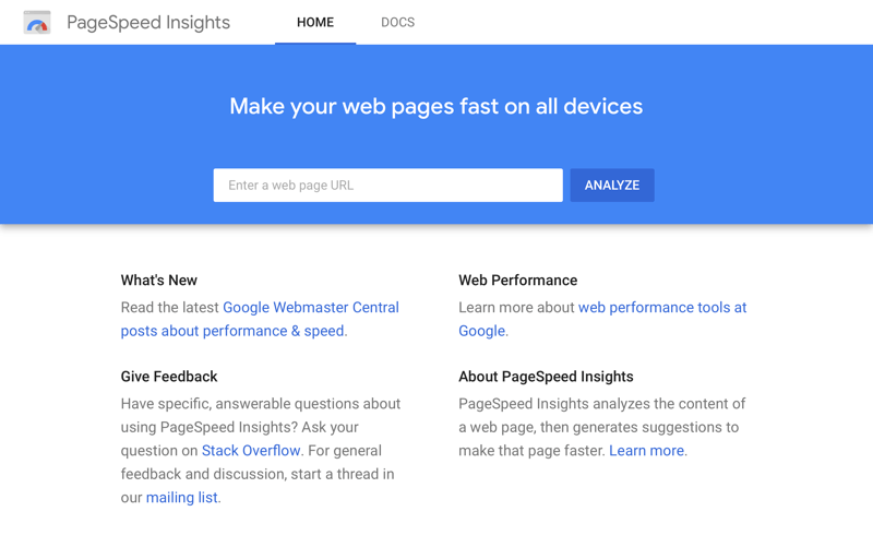 zrzut ekranu strony internetowej narzędzia Pagespeed Insights