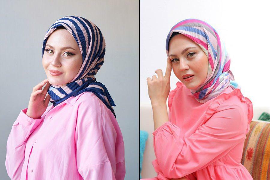 modele plisowanych szalików damskich z hidżabem 