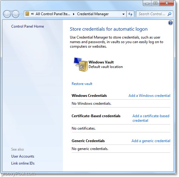 ogólne spojrzenie na skarbiec menedżera referencji Windows 7