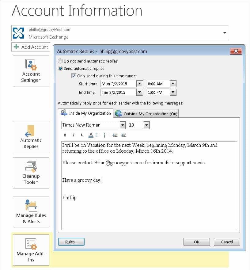 Włącz automatyczne odpowiedzi za pomocą Office Assistant w programach Outlook 2010 i 2013