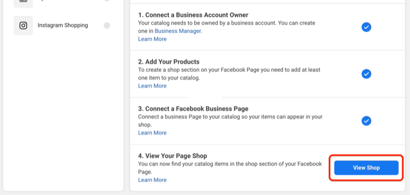przycisk zobacz sklep, aby zobaczyć, jak Twój sklep na Facebooku wygląda na Twojej stronie