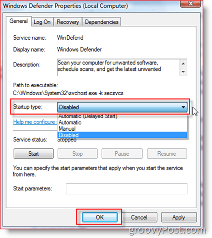 Wyłącz usługę Windows Defender Service w systemie Windows Server 2008 lub Vista:: groovyPost.com