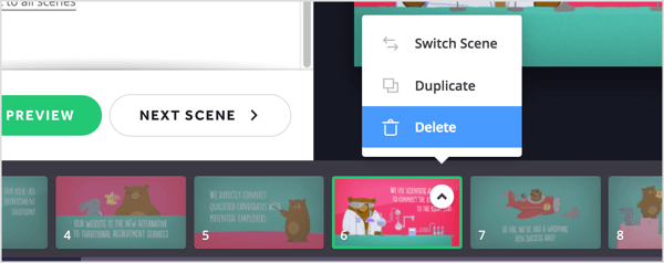 Kliknij przycisk strzałki odpowiadający scenie, którą chcesz usunąć i wybierz Usuń z wyskakującego menu.