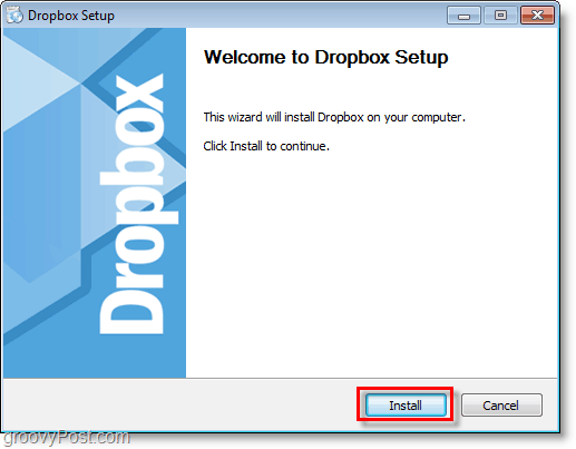 Zrzut ekranu Dropbox - rozpocznij konfigurację / instalację Dropbox