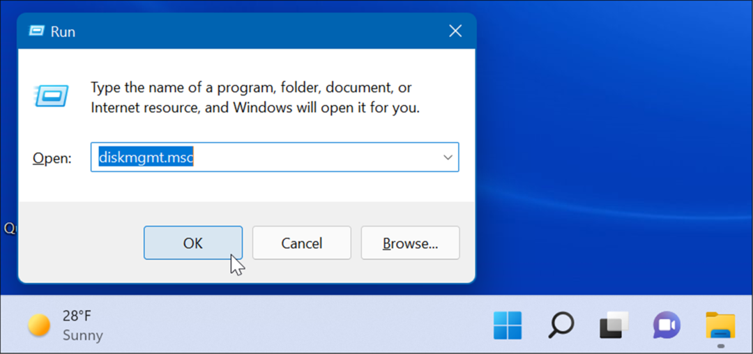 uruchom otwarte zarządzanie dyskami w systemie Windows 11