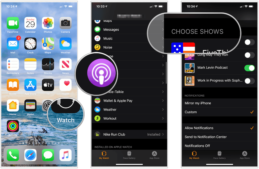 wybierz podcasty na Apple Watch