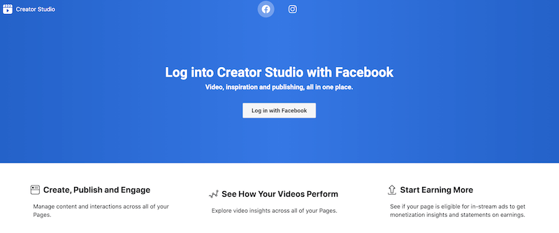 Strona logowania do Studia twórców na Facebooku