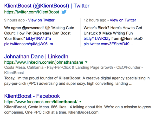 przykład pokrycia klienta Boost na stronie wyników wyszukiwania w wyszukiwarce