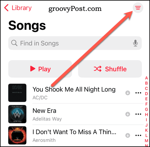 Ikona Więcej opcji w bibliotece Apple Music