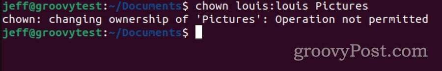 zmiana właściciela folderu i podfolderu w Ubuntu nie powiodła się