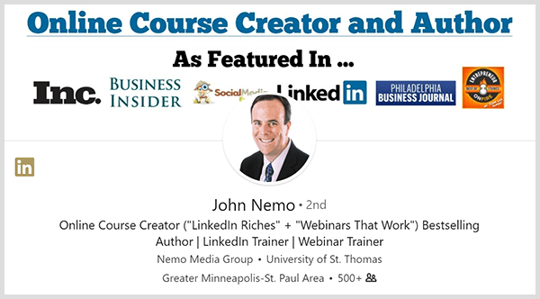 John Nemo wykorzystał swój profil LinkedIn, aby znaleźć nowych klientów.