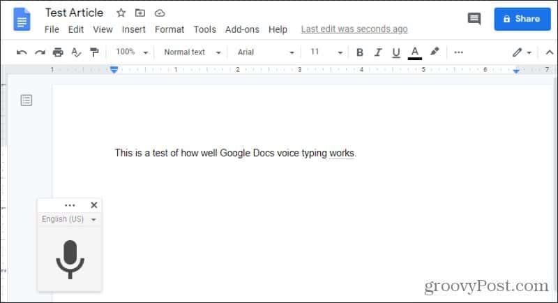 włączanie głosowego pisania w dokumentach Google