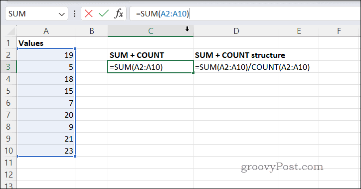 Obliczanie średnich za pomocą SUMCOUNT w Excelu