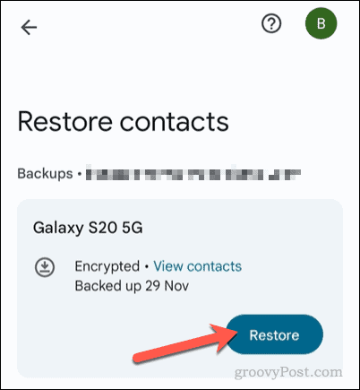 Przywróć kopię zapasową kontaktów w aplikacji Kontakty Google