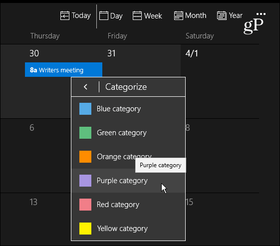 Kalendarz kategorii kolorów