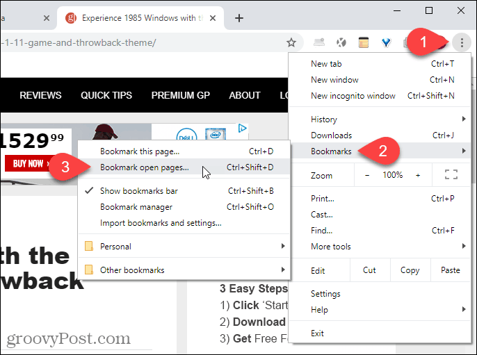 Wybierz zakładki otwarte strony z menu Chrome