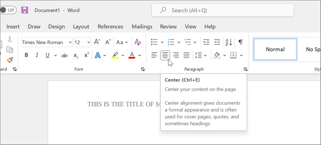 wpisz tytuł w formacie apa style w Microsoft Word