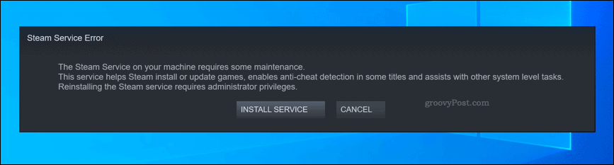 Okno ostrzeżenia o błędzie usługi Steam