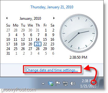 Zrzut ekranu systemu Windows 7 - kliknij zegar i zmień ustawienia