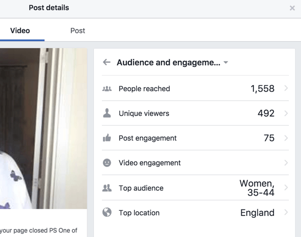 Facebook pokazuje osobne statystyki zaangażowania dla posta i filmu.
