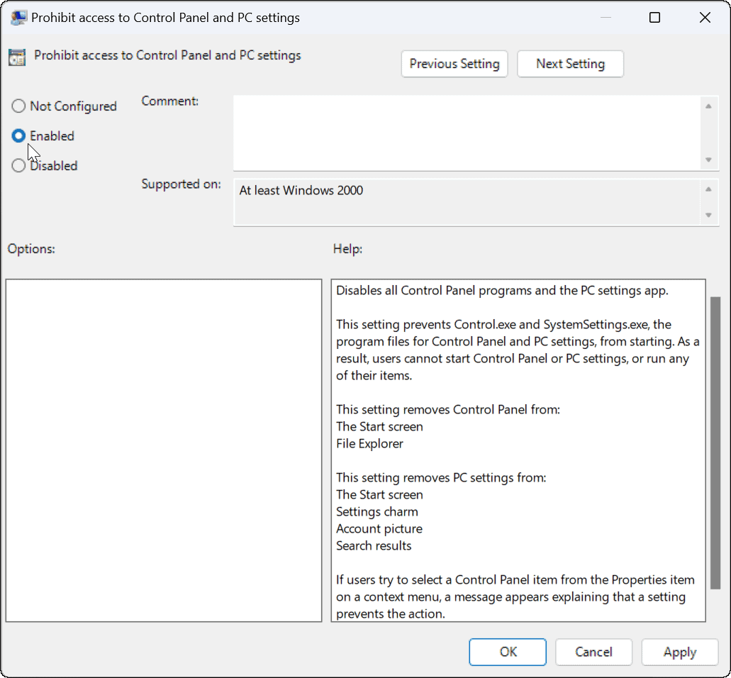 Zablokuj użytkownikom dostęp do ustawień w Windows 11