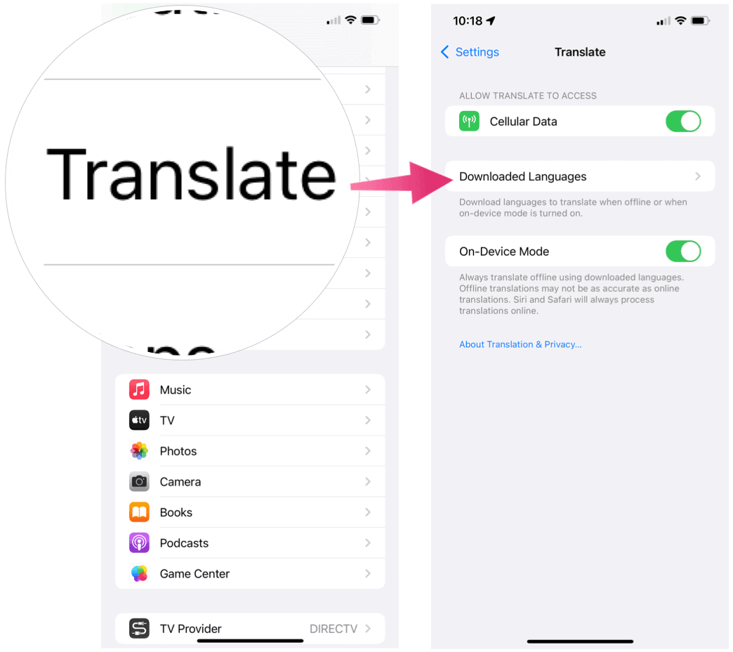 Języki pobrane z iPhone'a