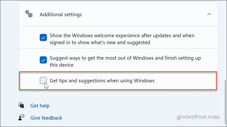 Wyłącz powiadomienia dotyczące porad i sugestii systemu Windows 11
