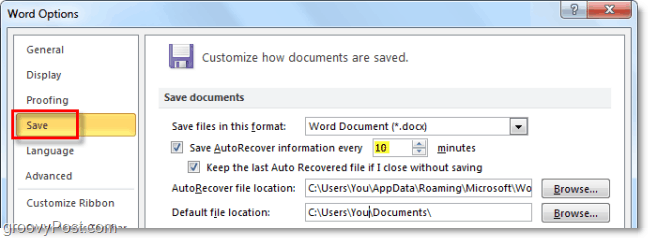 Korzystanie z funkcji AutoRecover w pakiecie Office 2010