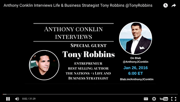 Wywiady z Anthonym Conklinem Tony Robbins blab przesłane na youtube