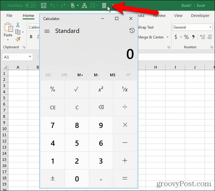 Kalkulator Windows na pasku narzędzi Szybki dostęp w programie Excel