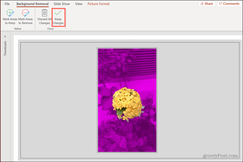 Usuń tło, Zachowaj zmiany w programie PowerPoint