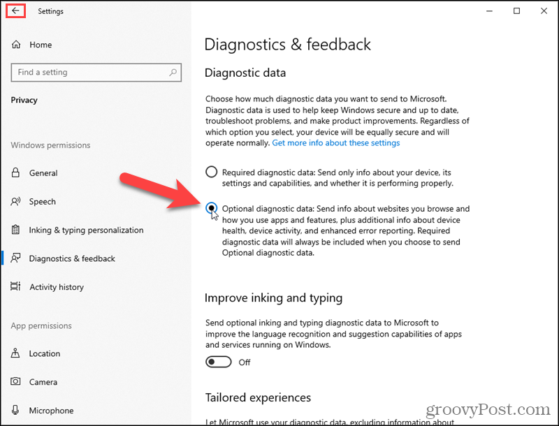 Włącz opcjonalne dane diagnostyczne systemu Windows 10