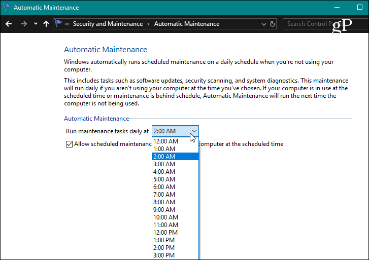 Ustaw czas automatycznej konserwacji Windows 10