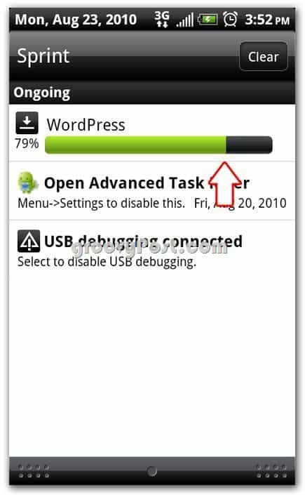 Wordpress na ekranie instalacji Androida