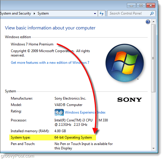 znajdź 64-bitową lub 32-bitową wersję systemu Windows 7