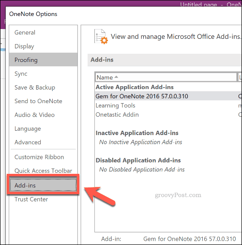 Dodaj opcje dla OneNote