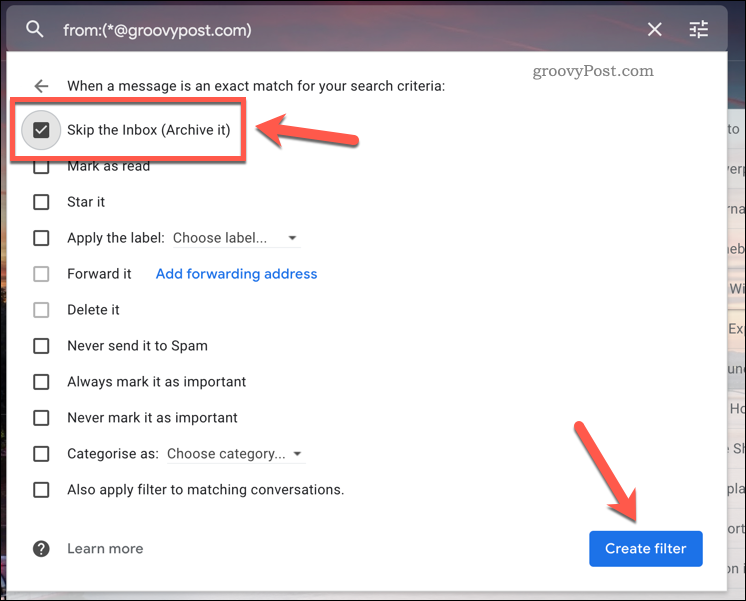 Pomijanie reguły filtrowania Gmaila