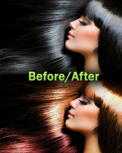 przed po olor edytuj końcowy wynik samouczka programu Photoshop retusz włosów
