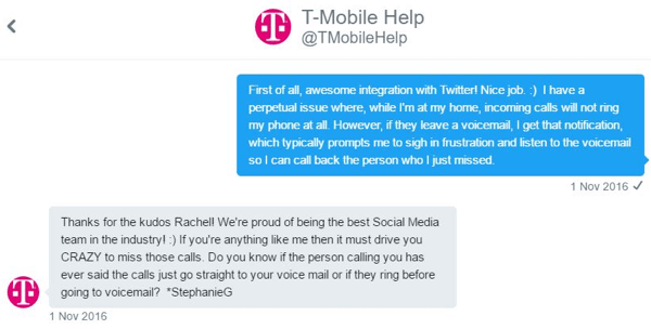 Przedstawiciel działu obsługi klienta T-Mobile był w stanie nawiązać ze mną kontakt jeden do jednego i skupić się na moim problemie.